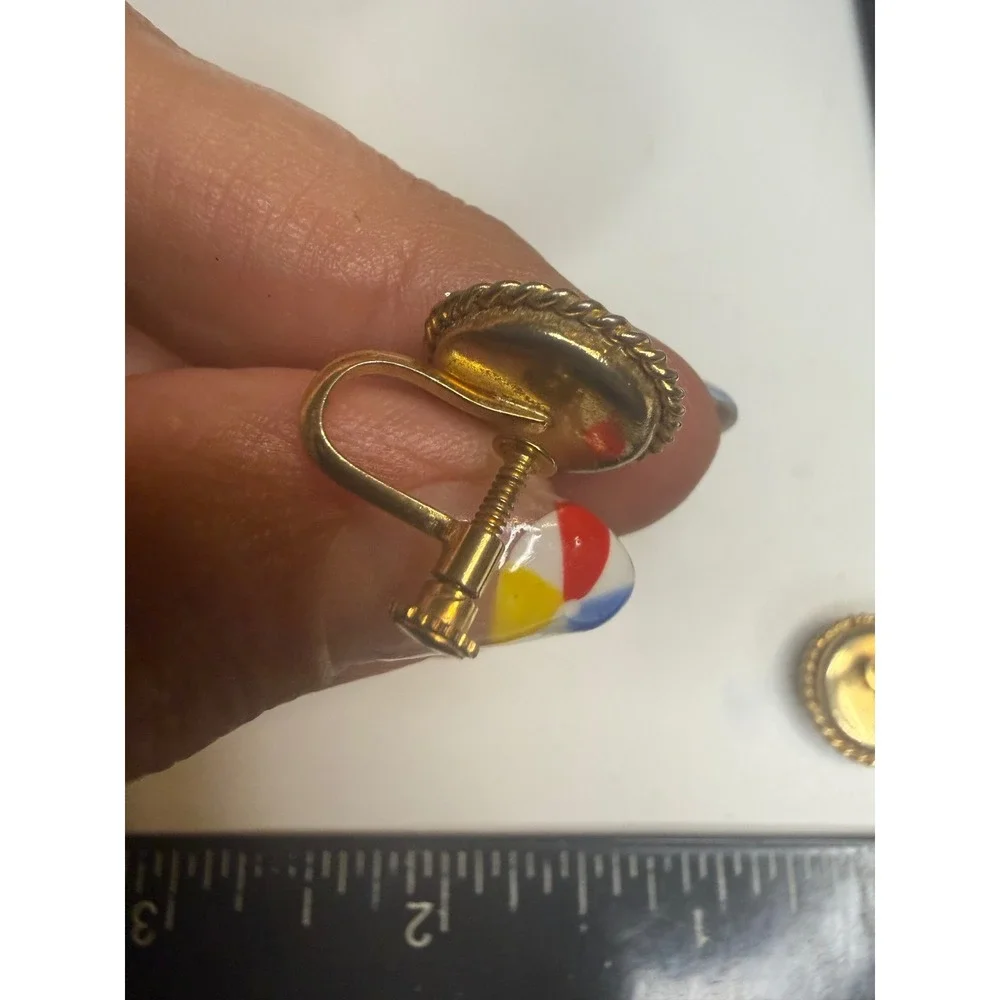 Vintage Italian Micro Mosaic Floral Screw Back Earrings Gold Tone Round Petite